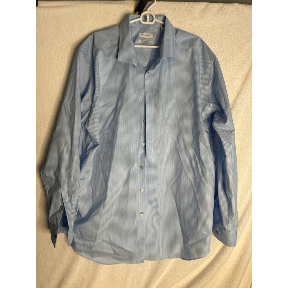 Calvin Klein Infinite Non-Iron Slim Tall Dress Shirt Blue Check 20 36/37